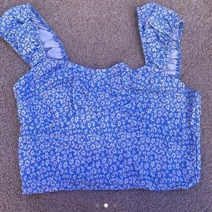 blue floral flower off the shoulder top